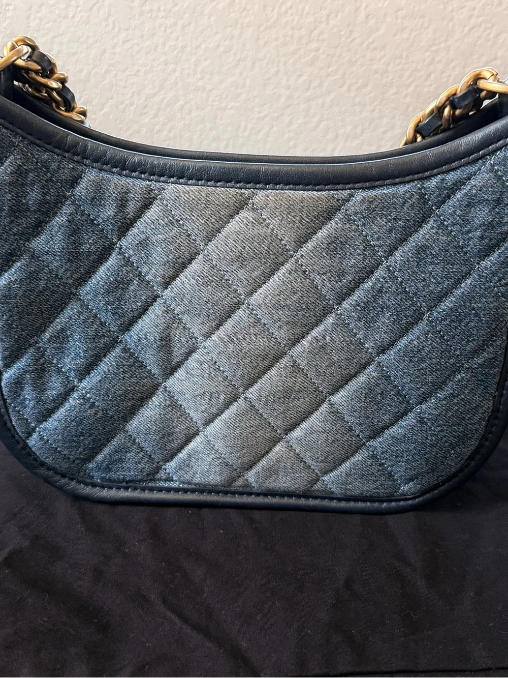 Chanel 24S Hobo Bag Chain Shoulder Bag Denim Blue Gold Hardware